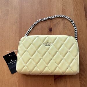 NWT Kate Spade Quilted Mini Camera Crossbody Bag Pale Yellow with Silver Chain